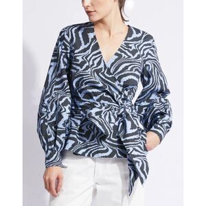 GANNI Printed Cotton Poplin Top In Forever Blue 38/6